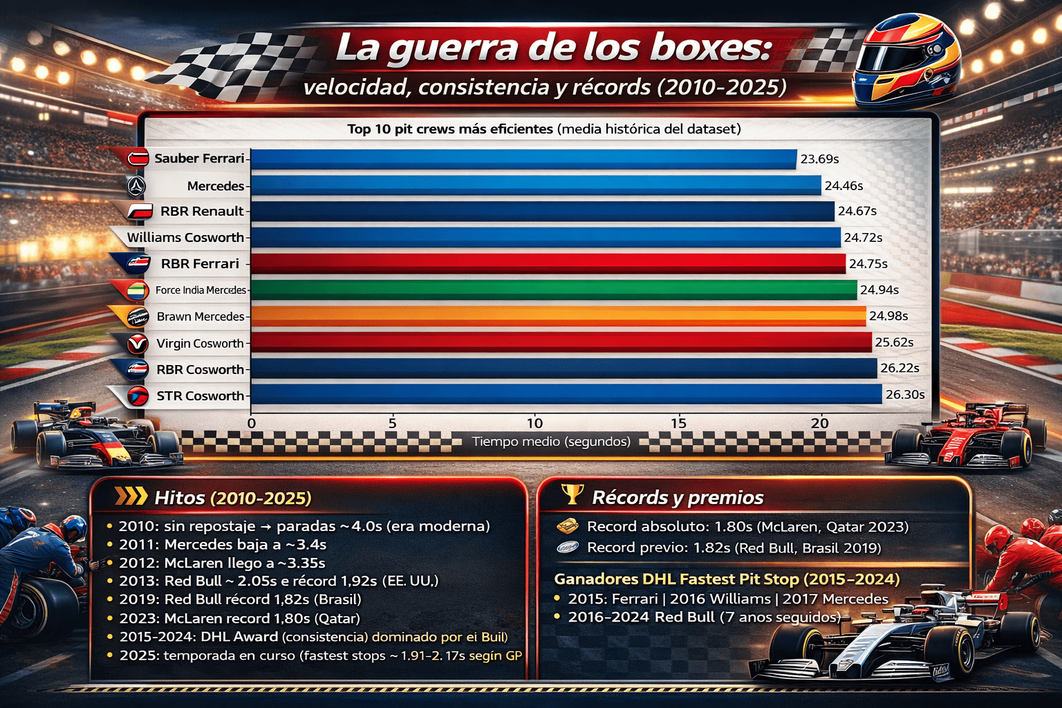 infografía la guerra de los boxes en formula 1